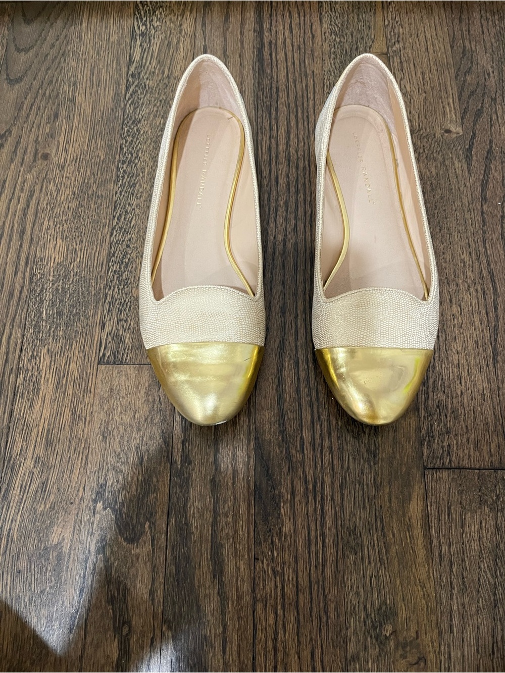 Loeffler Randall Flats with Gold Cap Toe Detail and gold highlight animal print